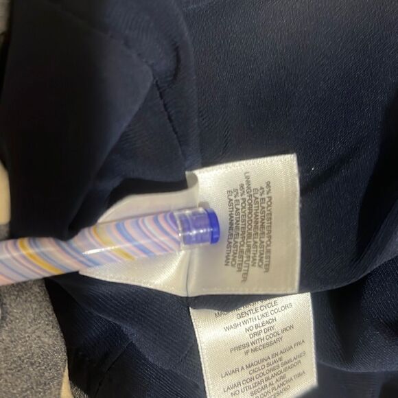 Anne Klein dress flare navy cream polka dots cap sleeve slinky 10 - Picture 9 of 9